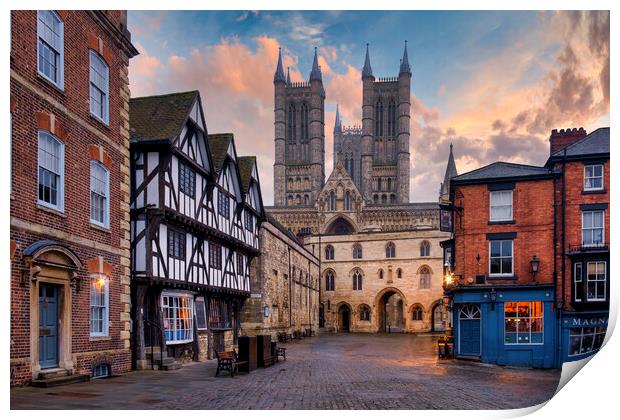 Lincoln Market Square and Cathedral at Dawn Print by Tim Hill
