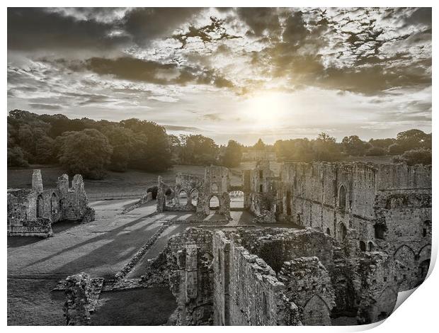 Easby Abbey Black and Light Print by Tim Hill