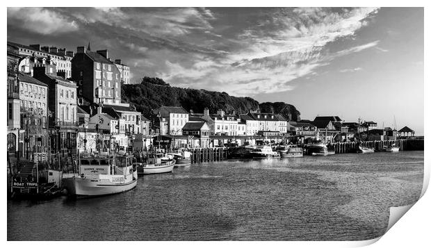 Whitby Harbour Black and White Print by Tim Hill