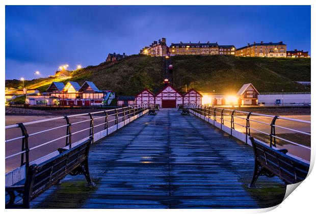 Saltburn by the Sea at Blue Hour Print by Tim Hill