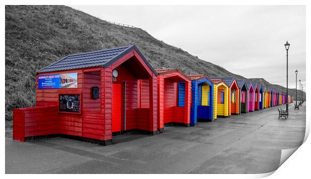 Saltburn Beach Huts: Selective Black and White Print by Tim Hill