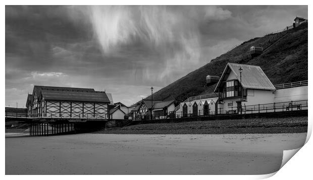 Saltburn Black and White: Sunrise and showers Print by Tim Hill