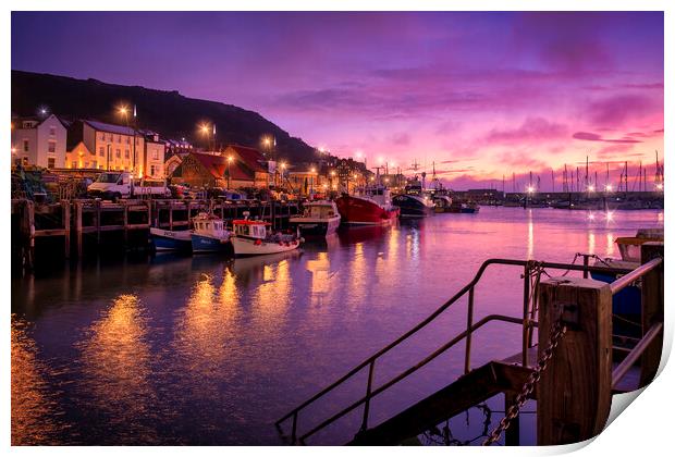 Dawn at Scarborough Harbour Print by Tim Hill