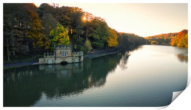 Newmillerdam Boathouse: Autumn Sunrise Print by Tim Hill