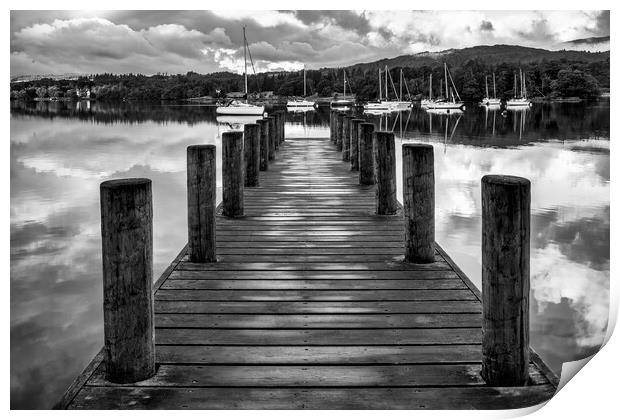 Ambleside Boat Jetty Black and White Print by Tim Hill