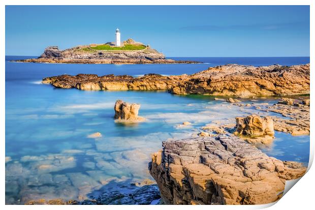 Godrevy Lighthouse in St Ives Bay Print by Tim Hill