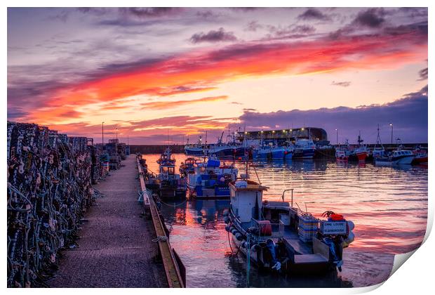 Burning Sky at Bridlington Harbour Print by Tim Hill