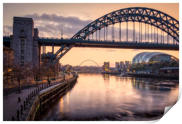 Newcastle Quayside at Sunrise Print by Tim Hill