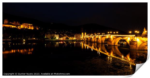 Night cityscape of medieval Heidelberg Print by Gunter Nuyts