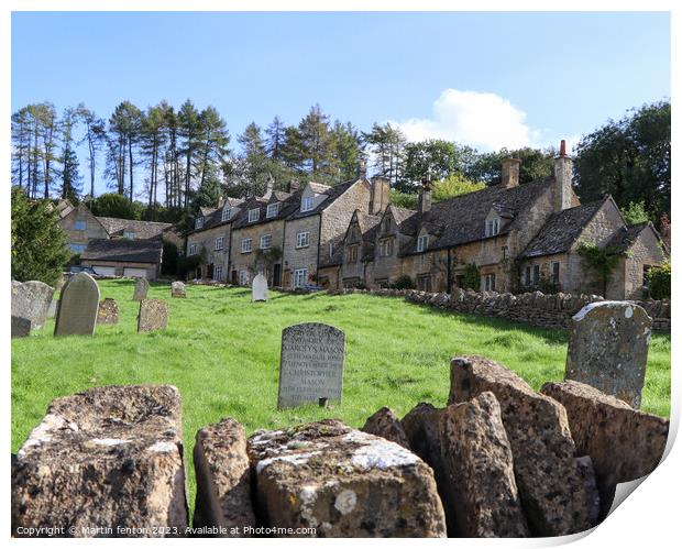 Snowshill cottage row Cotswolds Print by Martin fenton