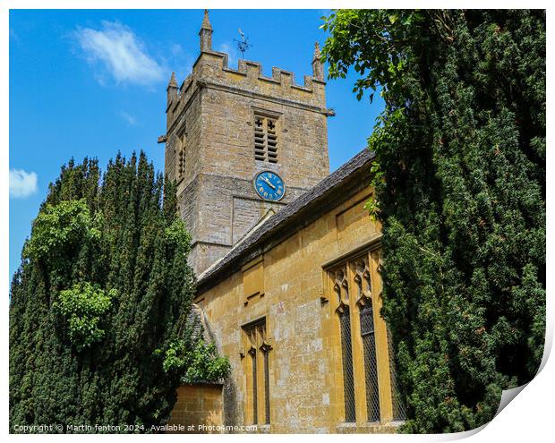 Church tower Stanway Print by Martin fenton