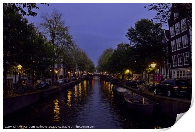 Amsterdam canal at night Print by Random Railways