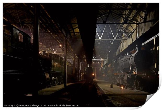 Loco shed at night Print by Random Railways