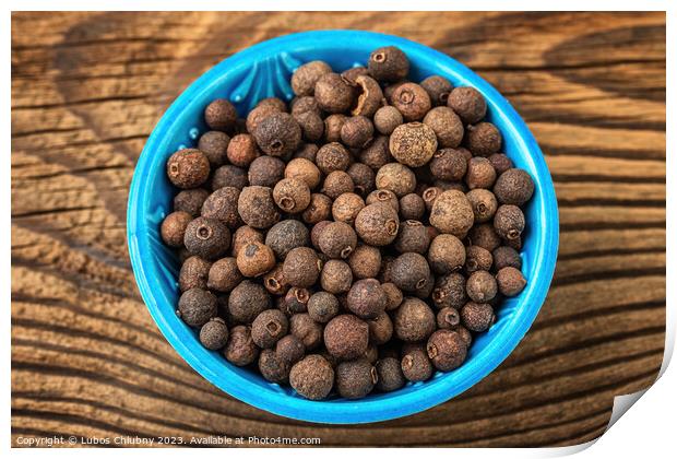 Allspice spice in a small bowl on the table Print by Lubos Chlubny