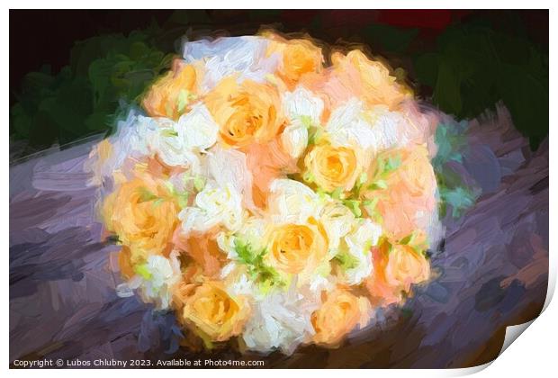Oil painting bridal bouquet with orange and white flowers Print by Lubos Chlubny