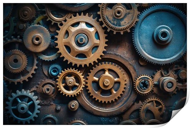 Mechanical gears, industrial vintage style. Generative AI Print by Lubos Chlubny