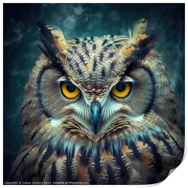 Cute wild owl on black background. Generative AI Print by Lubos Chlubny