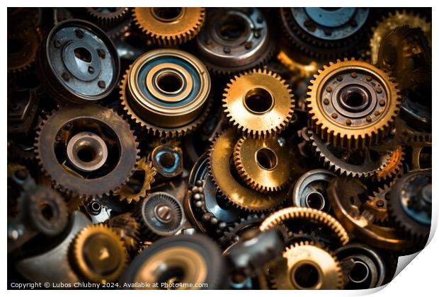 Gear metal wheels, industrial background. Generative AI Print by Lubos Chlubny