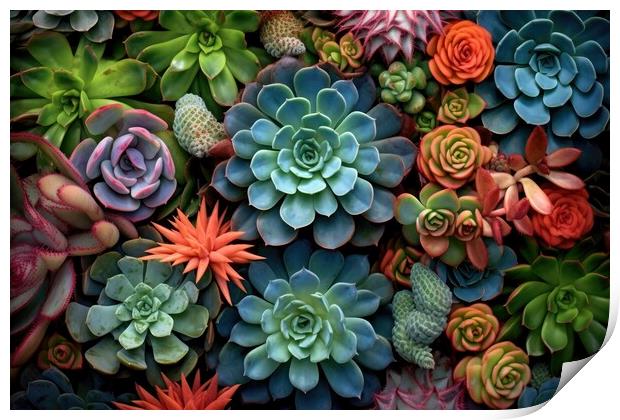 Collection of small decorative succulents, top view. Generative AI Print by Lubos Chlubny