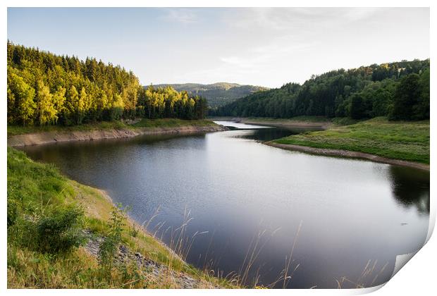 A body of water surrounded by trees in the Czech R Print by Irena Chlubna