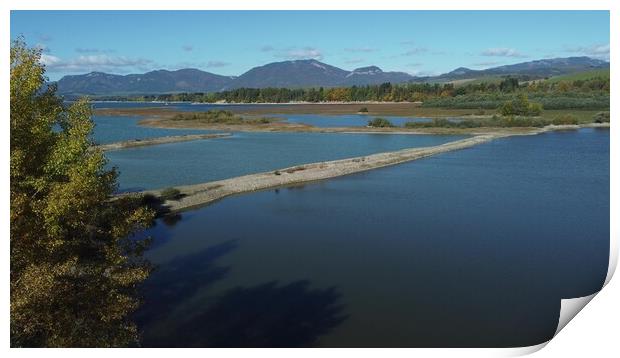 Aerial view of Liptovska Mara reservoir in Slovakia. Water surface Print by Irena Chlubna