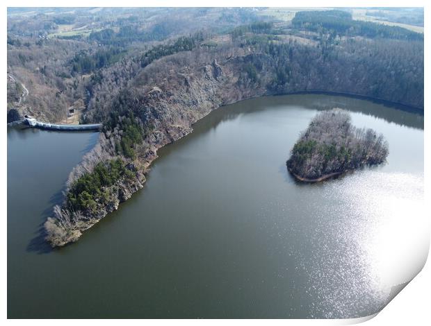 Aerial view of dam near the town of Sec, Czech Republic.  Print by Irena Chlubna
