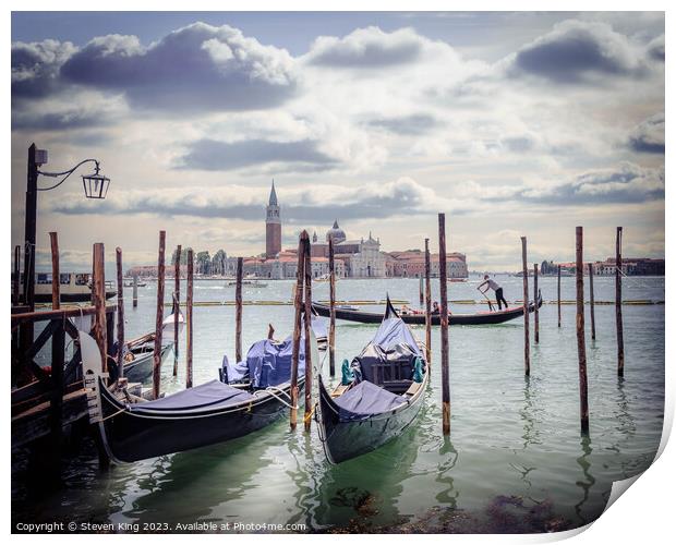 Serene Venice: Gondolas by Saint Mark's Square Print by Steven King