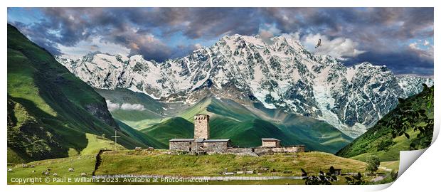 The  Remote Medieval Ushguli Monastery in the High Caucasus  Print by Paul E Williams