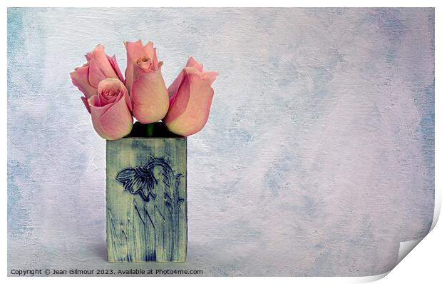 Roses in Ceramic Pot Print by Jean Gilmour