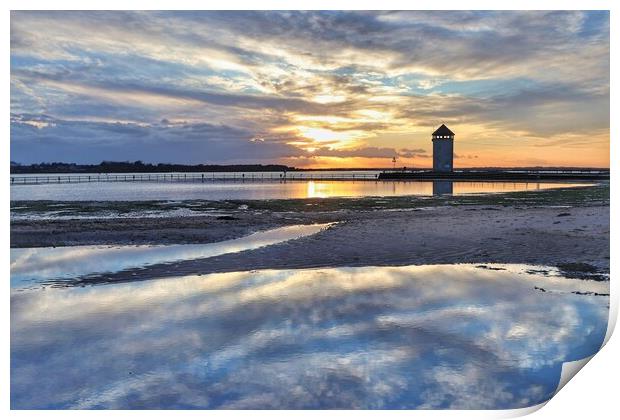 Sunset over Batemans tower in Brightlingsea essex  Print by Tony lopez