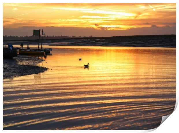 Golden sunrise over the Brightlingsea Creek  Print by Tony lopez