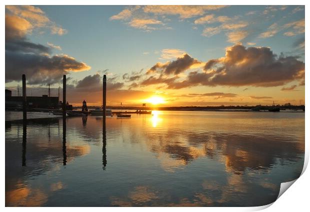 Sunrise reflections over Brightlingsea Harbour  Print by Tony lopez