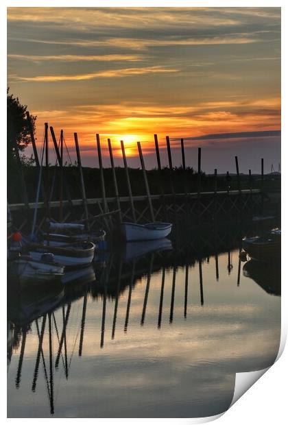 Sunset reflections over Blakeney Quay Norfolk  Print by Tony lopez