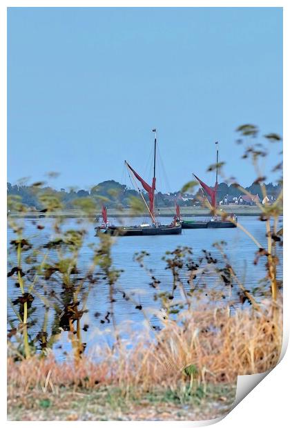 Barges anchord of Brightlingsea.  Print by Tony lopez