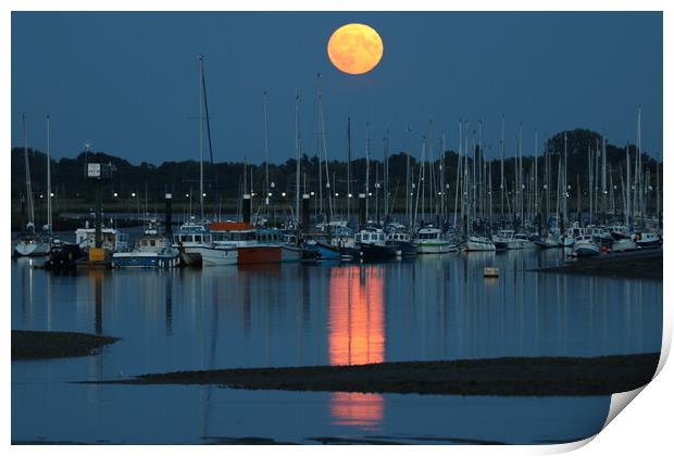 August Blue moon rising over the Brightlingsea moorings  Print by Tony lopez