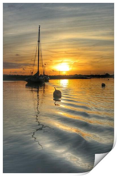 Sunrise colours and reflections over Brightlingsea Harbour in Essex  Print by Tony lopez