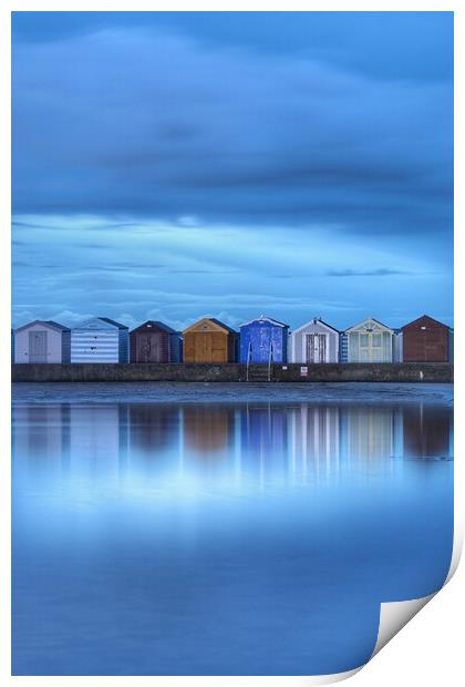 Early morning blue over Brightlingsea beach huts  Print by Tony lopez