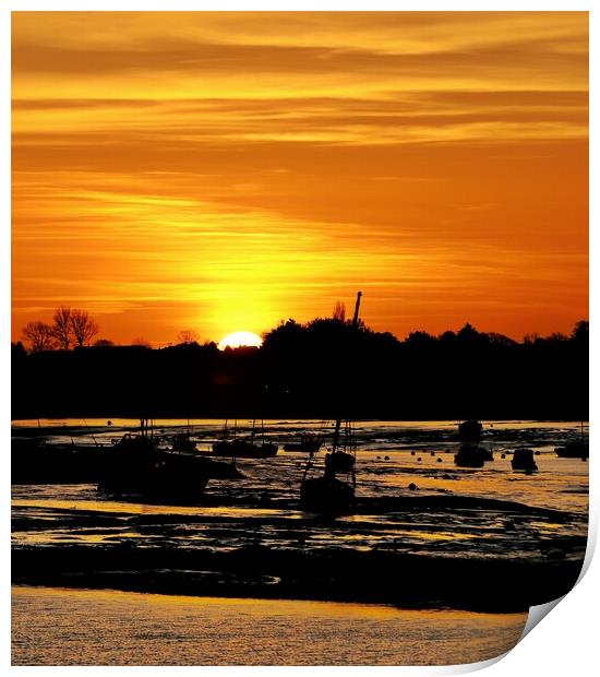 Silhouettes sunrise over the Brightlingsea Harbour  Print by Tony lopez