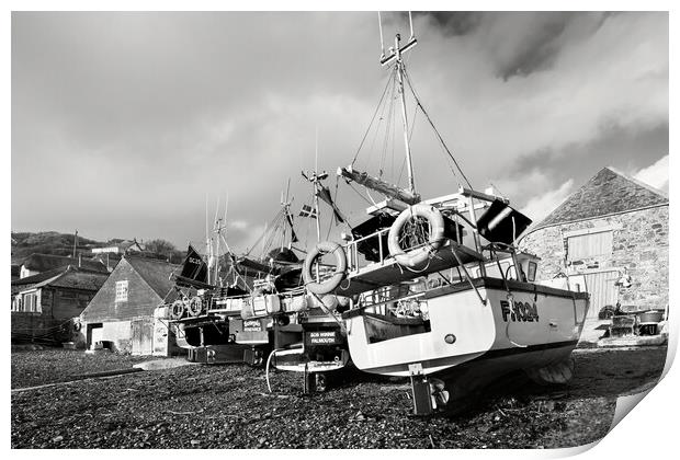 Fishing boats at Cadgwith Cove, Cornwall Print by Kevin Howchin