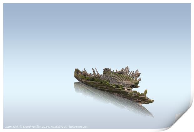 Wrecks – Abandoned minesweeper at Elmley Ferry Print by Derek Griffin
