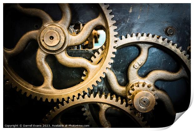 Three cogs Print by Darrell Evans