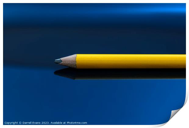 Yellow pencil on a blue background Print by Darrell Evans