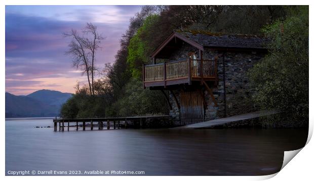 Boathouse at Sunset Print by Darrell Evans