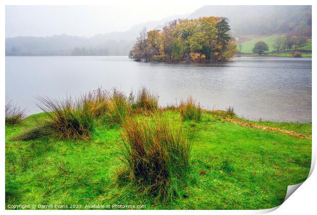 Island in Rydal Water Print by Darrell Evans