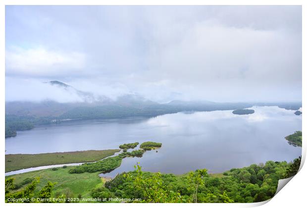Derwent Water covered in cloud Print by Darrell Evans