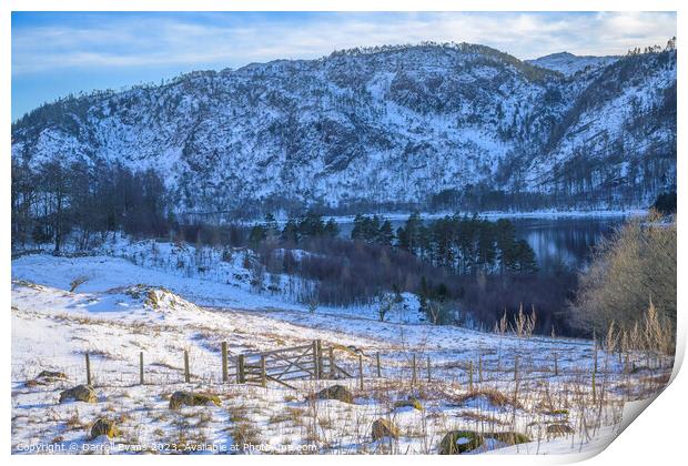 Thirlmere in snow Print by Darrell Evans
