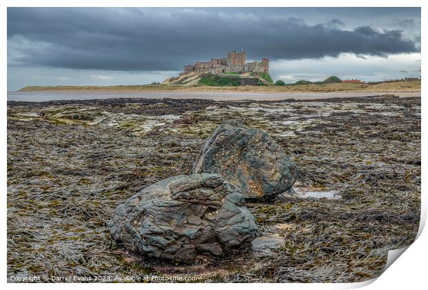 Bamburgh and Rock Print by Darrell Evans