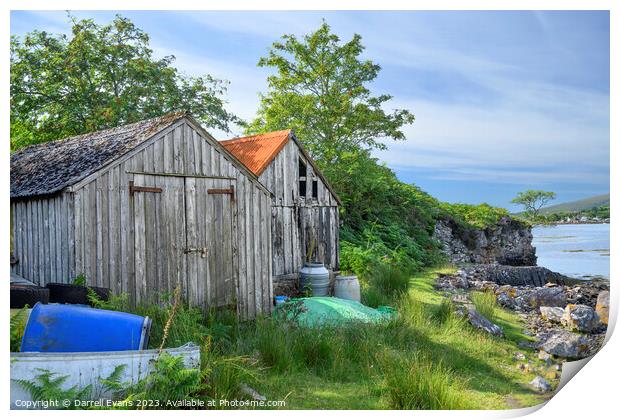 Shed at the Loch side Print by Darrell Evans