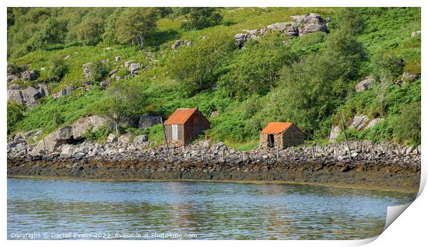 Shacks at the waters edge Print by Darrell Evans