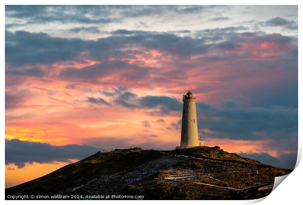 reykjanes light house Print by simon waldram